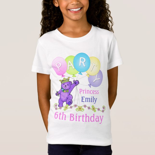 T-Shirt 6ème Princesse d'anniversaire, nom fait sur (Devant)