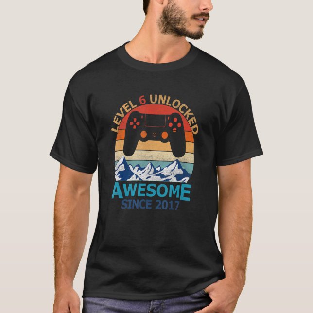 T-shirt 6th Birthday Boy Level 6 Unlocked Awesome 2017 Vid (Devant)
