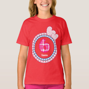 T-shirt 6th Birthday Gift Hearts Plaid Pattern V15