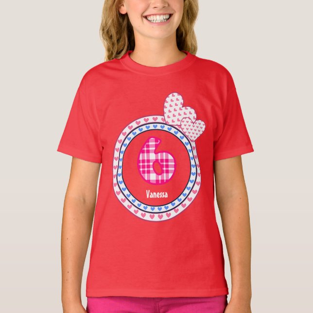 T-shirt 6th Birthday Gift Hearts Plaid Pattern V15 (Devant)