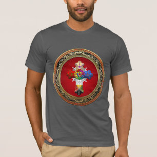 T-shirt [700] Croix attrayante (Croix rose) sur le rouge