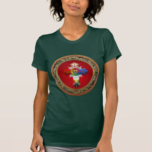 T-shirt [700] Croix attrayante (Croix rose) sur le rouge