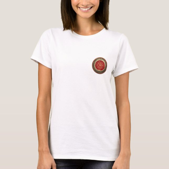 T-shirt [700] Vegvisir - Viking Gold Magic Runic Compass (Devant)