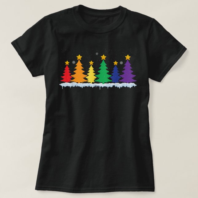T-shirt 702p Drapeau LGBT Arbre de Noël Joyeux Noël Gay LG (Design devant)
