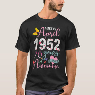 T-shirt 70 Ans Fabriqué En Avril 1952 Floral 70e Anniversa