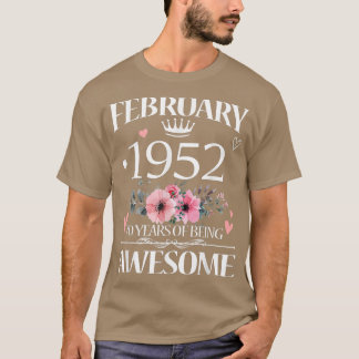 T-shirt 70 Ans Fabriqué En Février 1952 Floral 70e Birt