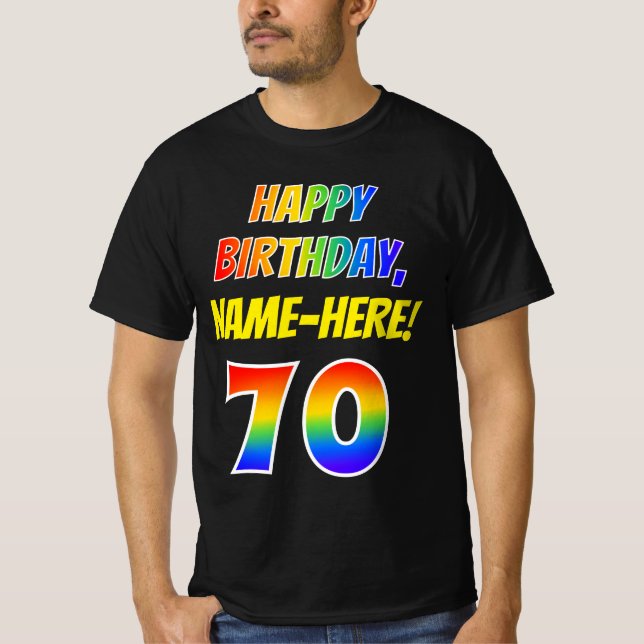 T-shirt 70e anniversaire — Bold, Fun, Rainbow 70, Nom pers (Devant)