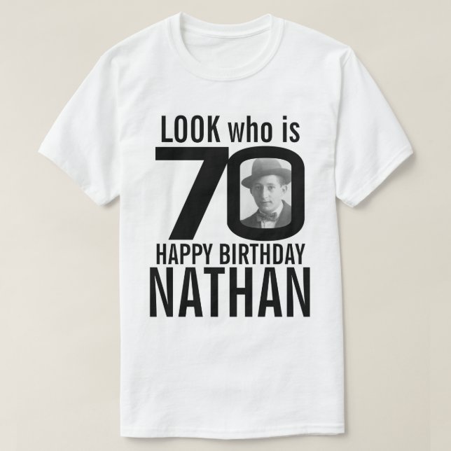 T-shirt 70e anniversaire mono look 70 photo personnalisée  (Design devant)