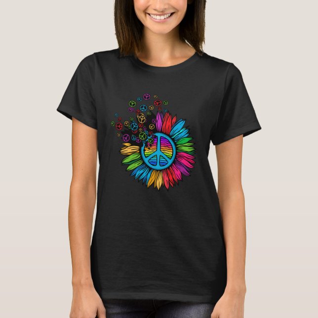 T-shirt 70s Hippie Costume Sunflower Peace (Devant)