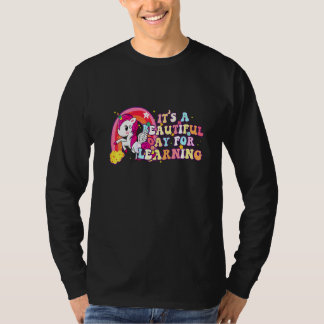 T-shirt 70s Retro Teacher Unicorn It's Beautiful Day For L