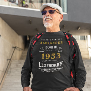 T-shirt 70th Birthday 1953 Ajouter Nom Black Gold Legendar