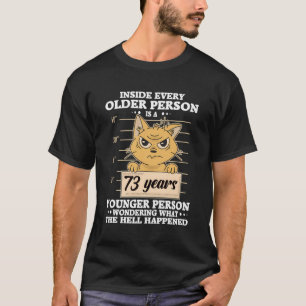 T-shirt 73 ans Anniversaire Hommes Femmes Drôle Chat Stres