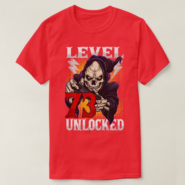 T-shirt 73e Anniversaire Gamer Squelette Niveau 73 Gam dév (Design devant)