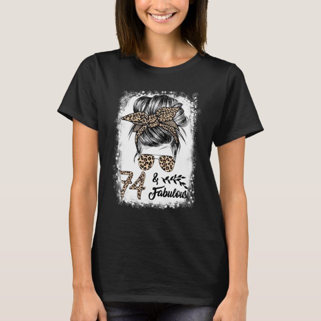 T-shirt 74 ans Fabuleux Messy Bun Leopard 74e naissance (Devant)