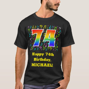 T-shirt 74e anniversaire : Symboles de musique colorée, Ar