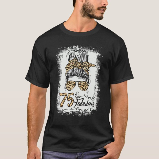 T-shirt 75 ans Fabuleux Messy Bun Leopard 75e naissance (Devant)