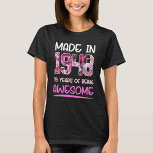 T-shirt 75 ans Floral Anniversaire Né en 1948 Filles Fille