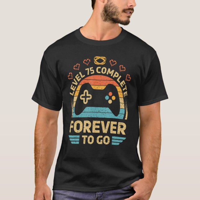 T-shirt 75e anniversaire du Mariage vidéo Gamer Niveau 75  (Devant)