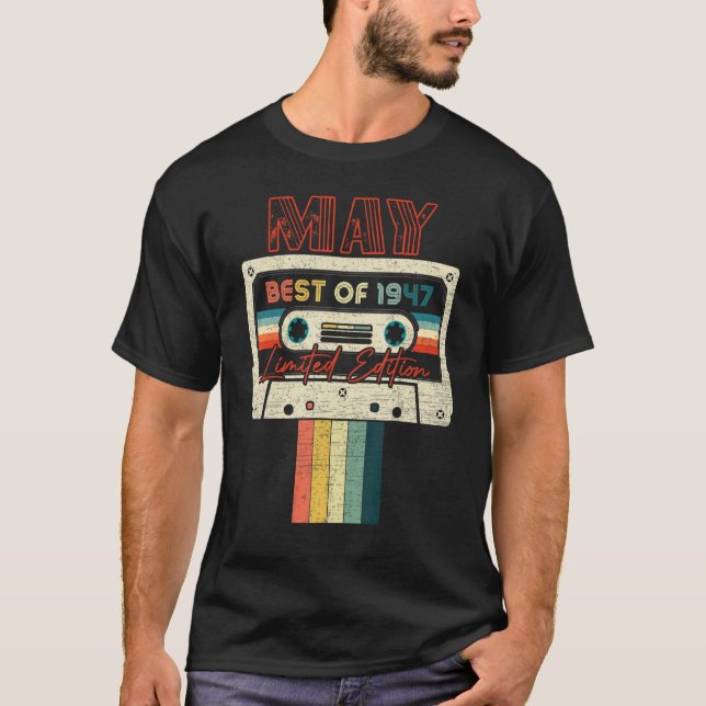 T-shirt 75e Anniversaire Mai Meilleur De 1947 Cassette Ban (Devant)