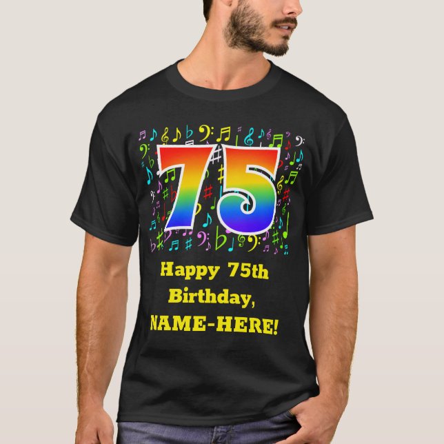 T-shirt 75e anniversaire : Symboles de musique colorée, Ar (Devant)