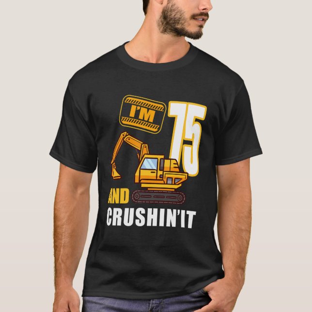 T-shirt 75E Anniversaire Véhicules Excavateur De Construct (Devant)