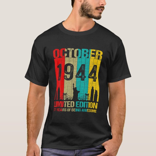 T-shirt 77 Anniversaire Vintage Octobre 1944 Limited (Devant)