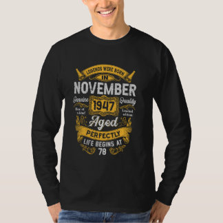 T-shirt 78e anniversaire Légendes réelles Novembre 1947 78
