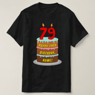 T-shirt 79e anniversaire — Fun Cake & Candles, avec nom pe