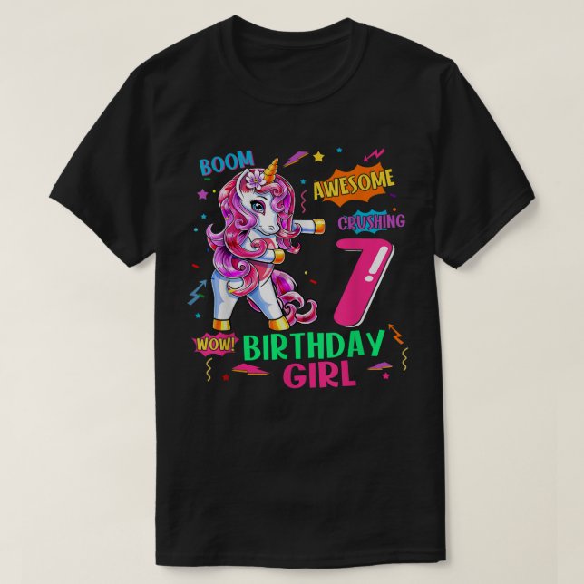 T-shirt 7 Anniversaire Comics Unicorn Flossing 7th B (Design devant)