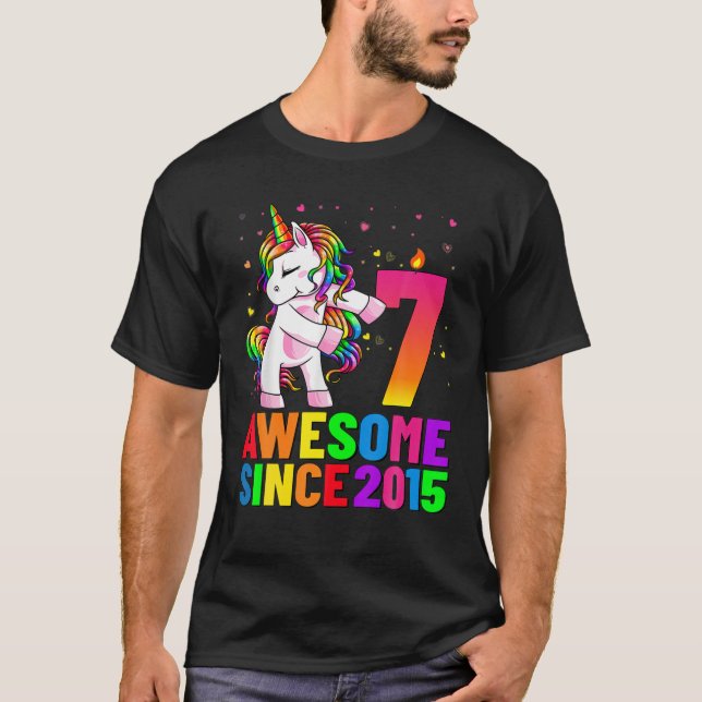 T-shirt 7 Anniversaire Unicorne Flossing 7E Anniversaire (Devant)