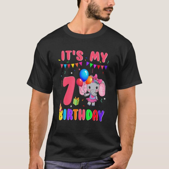 T-shirt 7 Ans 7e Anniversaire Eléphants Filles Awesome S (Devant)