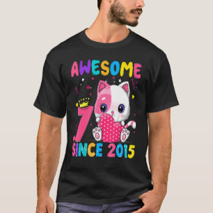 T-shirt 7 Ans 7e Anniversaire Filles mignonnes Chat Awesom