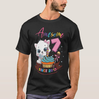 T-shirt 7 Ans 7e Anniversaire Filles mignonnes Chat Awesom