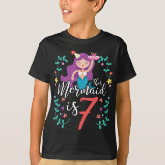T-shirt 7 ans Anniversaire Cadeaux filles Mermaid 7e anniv