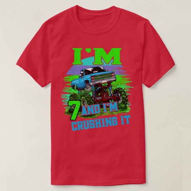 T-shirt 7 ans Crushing It Monster Truck 7e anniversaire (Design devant)