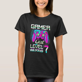 T-shirt 7 ans gamer fille niveau 7 déverrouillé 7e anniver