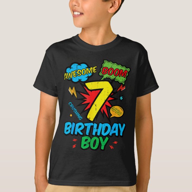 T-shirt 7 Birthday Boy Comic Cool 7th Bday Superhero Party (Devant)