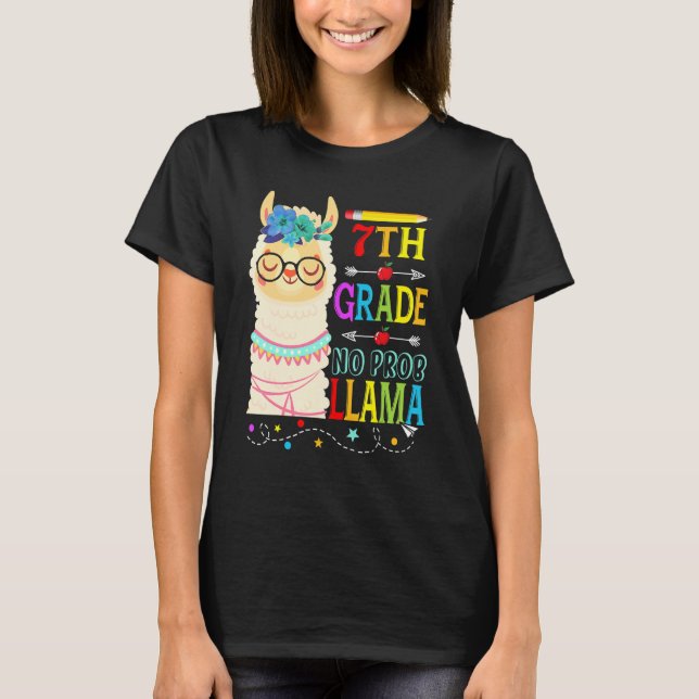 T-shirt 7e année Pas de problème Llama Retour à l'école Pr (Devant)