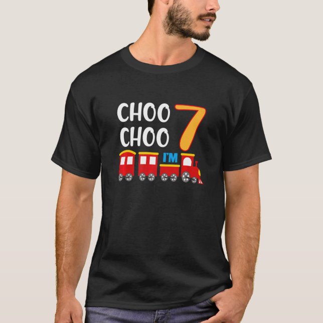 T-shirt 7e anniversaire 7 année Boy Train Wagon Railroad   (Devant)