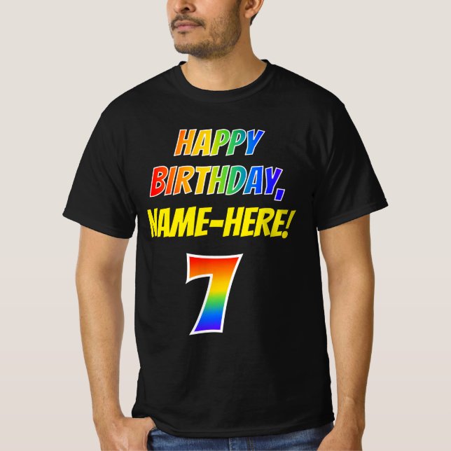 T-shirt 7e anniversaire — Bold, Fun, Rainbow 7, Nom person (Devant)