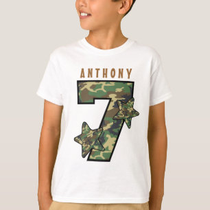 T-shirt 7e anniversaire Boy Camo and Stars Nom personnalis