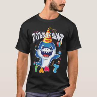 T-shirt 7e anniversaire Boy Shark Birthday Party I Am 7 Ye