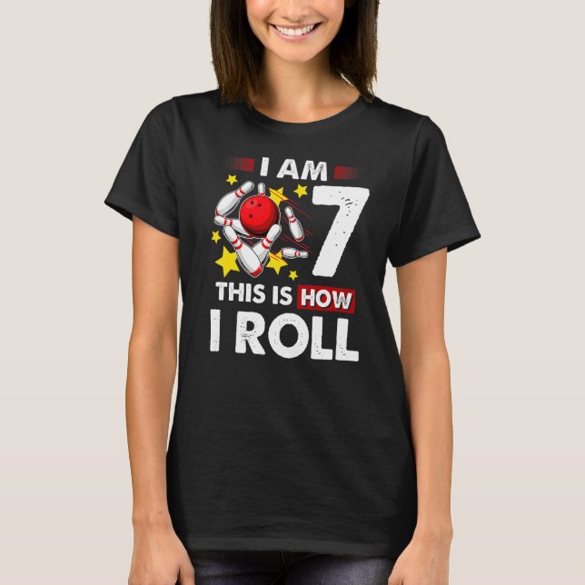 T-shirt 7e anniversaire Boys Bowling C'est comment je roul (Devant)