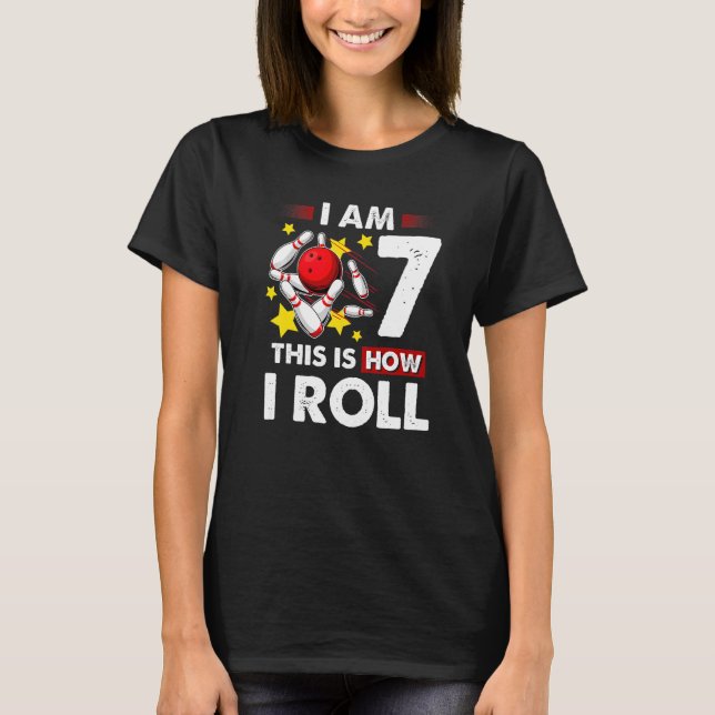 T-shirt 7e anniversaire Boys Bowling C'est comment je roul (Devant)
