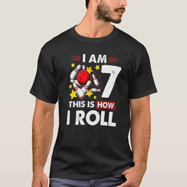 T-shirt 7e anniversaire Boys Bowling C'est comment je roul (Devant)