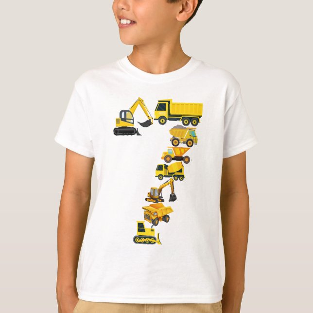 T-shirt 7e anniversaire Construction Camion 7 ans Garçon E (Devant)