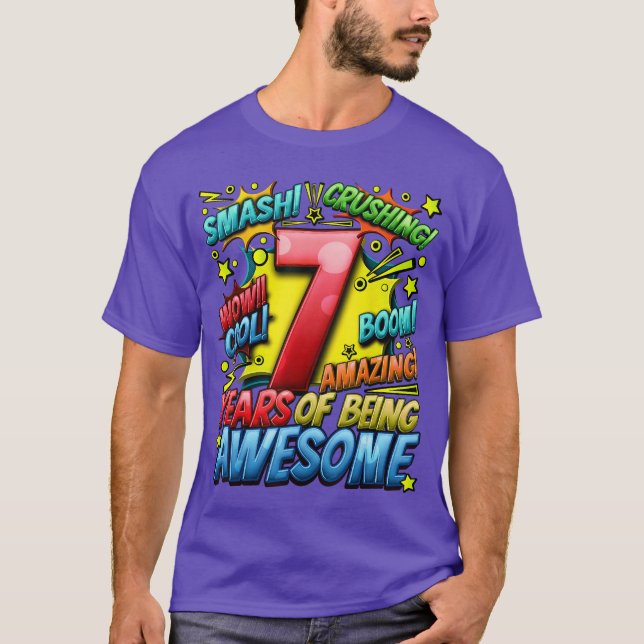 T-shirt 7e anniversaire de style de bande dessinée formida (Devant)
