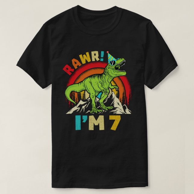 T-shirt 7e anniversaire Dinosaur T Rex Rawr I'm 7 For Boys (Design devant)