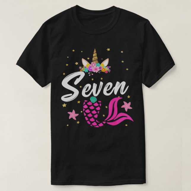 T-shirt 7e anniversaire fille Unicorn Mermaid Queue 7 ans  (Design devant)