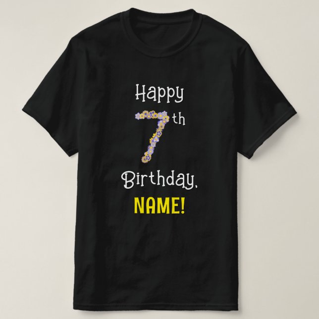 T-shirt 7e anniversaire : Floral Flowers Numéro "7" + Nom (Design devant)